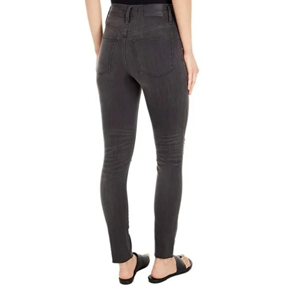 Madewell 9" high rise skinny black fade wash distress knee women's jeans size 25 - Picture 2 of 9